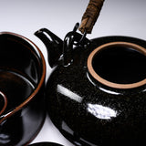 CHINJUKAN Kiln Black Satsuma Ware Tea Set With Stove / 薩摩焼 沈壽官窯