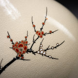 CHINJUKAN Kiln White Satsuma Ware Long-Neck Vase 31 cm - Plum and Peony / 薩摩焼 沈壽官窯