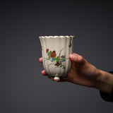 CHINJUKAN Kiln White Satsuma Ware Chrysanthemum Footed Teacup / 薩摩焼 沈壽官窯