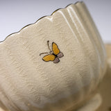 CHINJUKAN Kiln White Satsuma Ware Chrysanthemum Footed Cup and Saucer Set / 薩摩焼 沈壽官窯