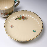 CHINJUKAN Kiln White Satsuma Ware Chrysanthemum Footed Cup and Saucer Set / 薩摩焼 沈壽官窯
