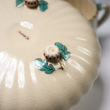 CHINJUKAN Kiln White Satsuma Ware Chrysanthemum Footed Cup and Saucer Set / 薩摩焼 沈壽官窯