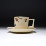 CHINJUKAN Kiln White Satsuma Ware Plum Sparrow Cup and Saucer Set / 薩摩焼 沈壽官窯
