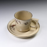 CHINJUKAN Kiln White Satsuma Ware Plum Sparrow Cup and Saucer Set / 薩摩焼 沈壽官窯