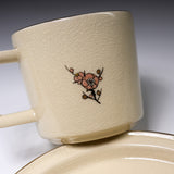 CHINJUKAN Kiln White Satsuma Ware Plum Sparrow Cup and Saucer Set / 薩摩焼 沈壽官窯