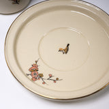 CHINJUKAN Kiln White Satsuma Ware Plum Sparrow Cup and Saucer Set / 薩摩焼 沈壽官窯