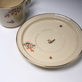 CHINJUKAN Kiln White Satsuma Ware Sakura Sparrow Cup and Saucer Set / 薩摩焼 沈壽官窯