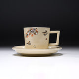 CHINJUKAN Kiln White Satsuma Ware Sakura Sparrow Cup and Saucer Set / 薩摩焼 沈壽官窯