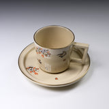 CHINJUKAN Kiln White Satsuma Ware Sakura Sparrow Cup and Saucer Set / 薩摩焼 沈壽官窯