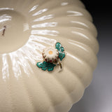 CHINJUKAN Kiln White Satsuma Ware Chrysanthemum Footed Plate / 薩摩焼 沈壽官窯