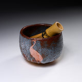 Shozan Kiln Matcha Bowl with Wooden Box - Nezumi Shino with Bird /  荘山窯 鼠志野鳥分 抹茶碗