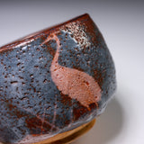 Shozan Kiln Matcha Bowl with Wooden Box - Nezumi Shino with Bird /  荘山窯 鼠志野鳥分 抹茶碗