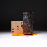 Shozan Kiln Vase with Wooden Box - Nezumi Shino Large / 荘山窯 鼠志野 花器