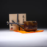 Shozan Kiln Matcha Bowl with Wooden Box - Brown Shino / 荘山窯 茶志野 抹茶碗