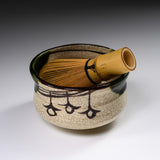 Sanpouen Kiln Handmade Matcha Bowl with Crazing Glaze - Hanging Persimmons / 抹茶碗 つるし柿文