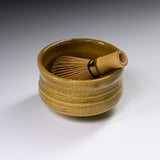 Sanpouen Kiln Handmade Crazing Glaze Small Matcha Bowl - Yellow Seto / 旅抹茶碗 黄瀬戸