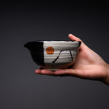 Sanpouen Kiln Handmade Spouted Matcha Bowl - Black Oribe Fuji / 片口抹茶碗 黒織部 富士