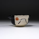 Sanpouen Kiln Handmade Spouted Matcha Bowl - Black Oribe Fuji / 片口抹茶碗 黒織部 富士