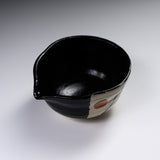 Sanpouen Kiln Handmade Spouted Matcha Bowl - Black Oribe Fuji / 片口抹茶碗 黒織部 富士