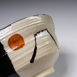 Sanpouen Kiln Handmade Spouted Matcha Bowl - Black Oribe Fuji / 片口抹茶碗 黒織部 富士