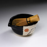 Sanpouen Kiln Handmade Spouted Matcha Bowl - Black Oribe Fuji / 片口抹茶碗 黒織部 富士