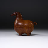 Seto Ware KASHIWA - Animal Ornament - Reddish Brown Round Horse/ 瀬戸焼 かしわ窯