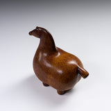 Seto Ware KASHIWA - Animal Ornament - Reddish Brown Round Horse/ 瀬戸焼 かしわ窯