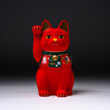 Seto ware Lucky Ornament - Beckoning Cat - Large Red / 縁起玩具