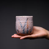 Shozan Kiln Yunomi Tea Cup with Wooden Gift Box - Pink Shino - Brush / 荘山窯 紅志野 湯呑み