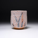 Shozan Kiln Yunomi Tea Cup with Wooden Gift Box - Pink Shino - Brush / 荘山窯 紅志野 湯呑み