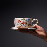 Shunzan Kiln Kyo Kiyomizu Ware Twisted Tea Cup and Saucer - Floral / 俊山窯 カップソーサー