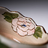 Shunzan Kiln Kyo Kiyomizu Ware Twisted Tea Cup and Saucer - Peony / 俊山窯 カップソーサー