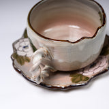 Shunzan Kiln Kyo Kiyomizu Ware Twisted Tea Cup and Saucer - Peony / 俊山窯 カップソーサー