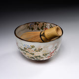 Shunzan Kiln Kyo Kiyomizu Ware Matcha Bowl - Chrysanthemum / 俊山窯 抹茶碗