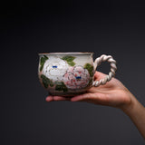 Shunzan Kiln Kyo Kiyomizu Ware Twisted Handle Mug - Peony / 俊山窯 マグカップ