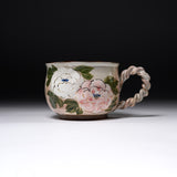 Shunzan Kiln Kyo Kiyomizu Ware Twisted Handle Mug - Peony / 俊山窯 マグカップ