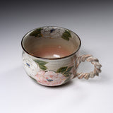 Shunzan Kiln Kyo Kiyomizu Ware Twisted Handle Mug - Peony / 俊山窯 マグカップ