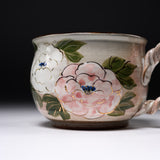 Shunzan Kiln Kyo Kiyomizu Ware Twisted Handle Mug - Peony / 俊山窯 マグカップ