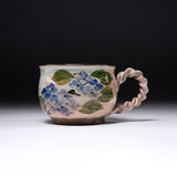 Shunzan Kiln Kyo Kiyomizu Ware Twisted Handle Mug - Hydrangea / 俊山窯 マグカップ