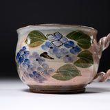 Shunzan Kiln Kyo Kiyomizu Ware Twisted Handle Mug - Hydrangea / 俊山窯 マグカップ