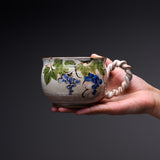 Shunzan Kiln Kyo Kiyomizu Ware Twisted Handle Mug - Grape 2 / 俊山窯 マグカップ