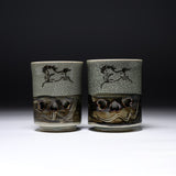 Obori Soma Ware Double Layer Horse Pair Tea Cup / 大堀相馬焼 ペアカップ 湯呑
