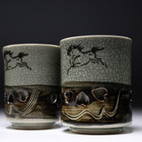 Obori Soma Ware Double Layer Horse Pair Tea Cup / 大堀相馬焼 ペアカップ 湯呑