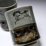 Obori Soma Ware Double Layer Horse Pair Tea Cup / 大堀相馬焼 ペアカップ 湯呑