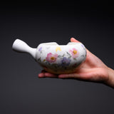 Teapot - Glossy White with Flower / Matcha Bowl with Spout - 380 ml
