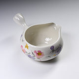 Teapot - Glossy White with Flower / Matcha Bowl with Spout - 380 ml