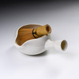 Teapot - Glossy White with Flower / Matcha Bowl with Spout - 380 ml