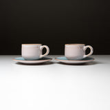 Tenryu Kiln Hagi Ware Pair Cup and Saucer - Sparkling Blue / 萩焼 ソライロ