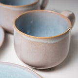 Tenryu Kiln Hagi Ware Pair Cup and Saucer - Sparkling Blue / 萩焼 ソライロ