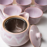 Tenryu Kiln Hagi Ware Tea Set with Wooden Box - Milky Pink / 天龍窯 茶器揃え